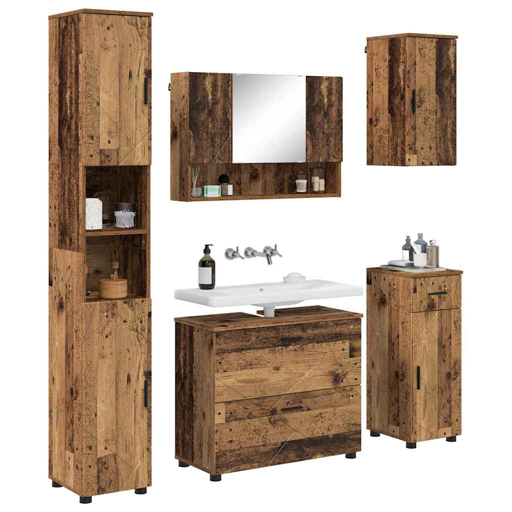 Badezimmermöbel-Set 5 stk. Altholz 35 x 30 x 192 cm