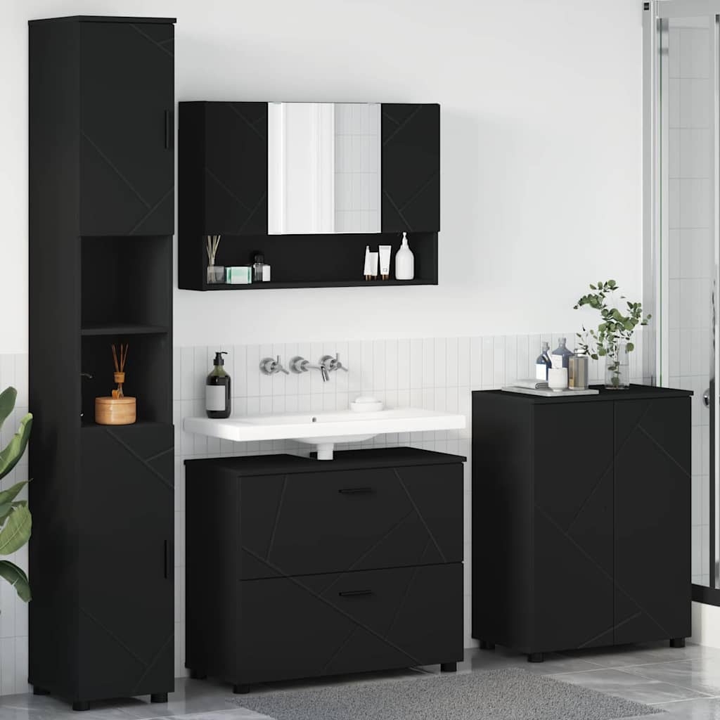 Badezimmermöbel-Set 4 stk. Schwarz 35 x 30 x 192 cm