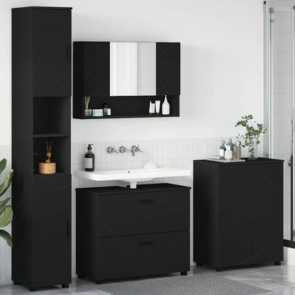 Badezimmermöbel-Set 4 stk. Schwarz 35 x 30 x 192 cm