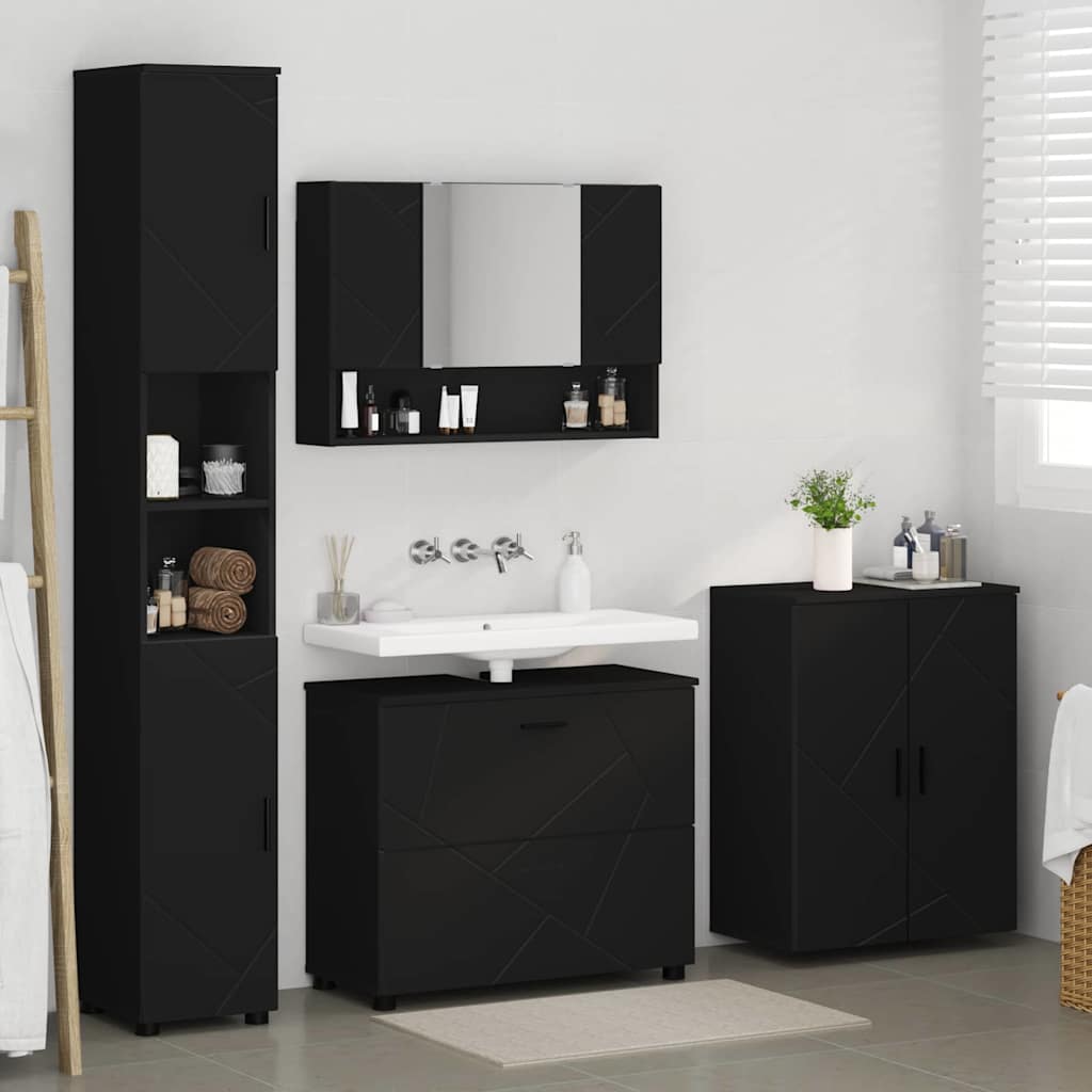 Badezimmermöbel-Set 4 stk. Schwarz 35 x 30 x 192 cm