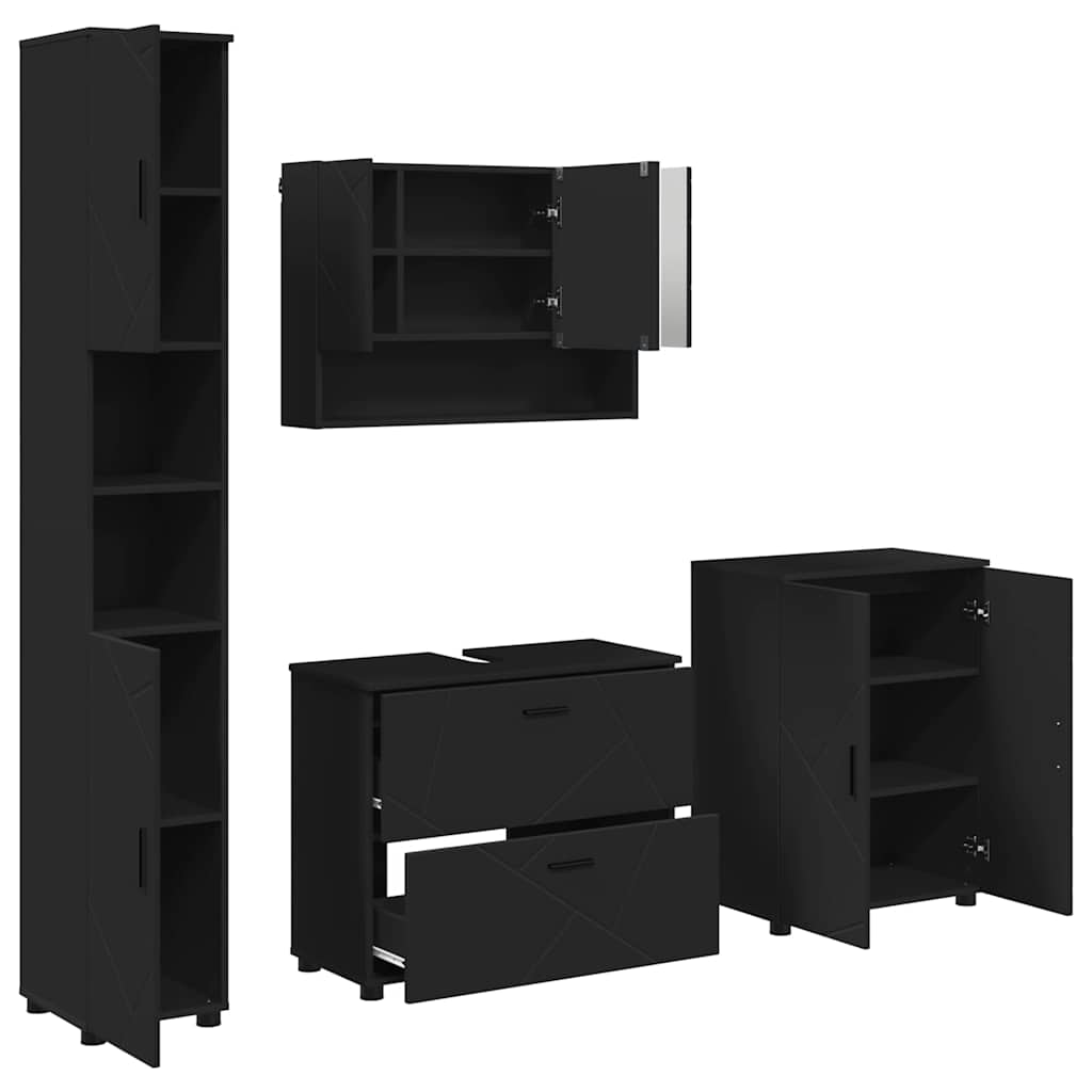 Badezimmermöbel-Set 4 stk. Schwarz 35 x 30 x 192 cm