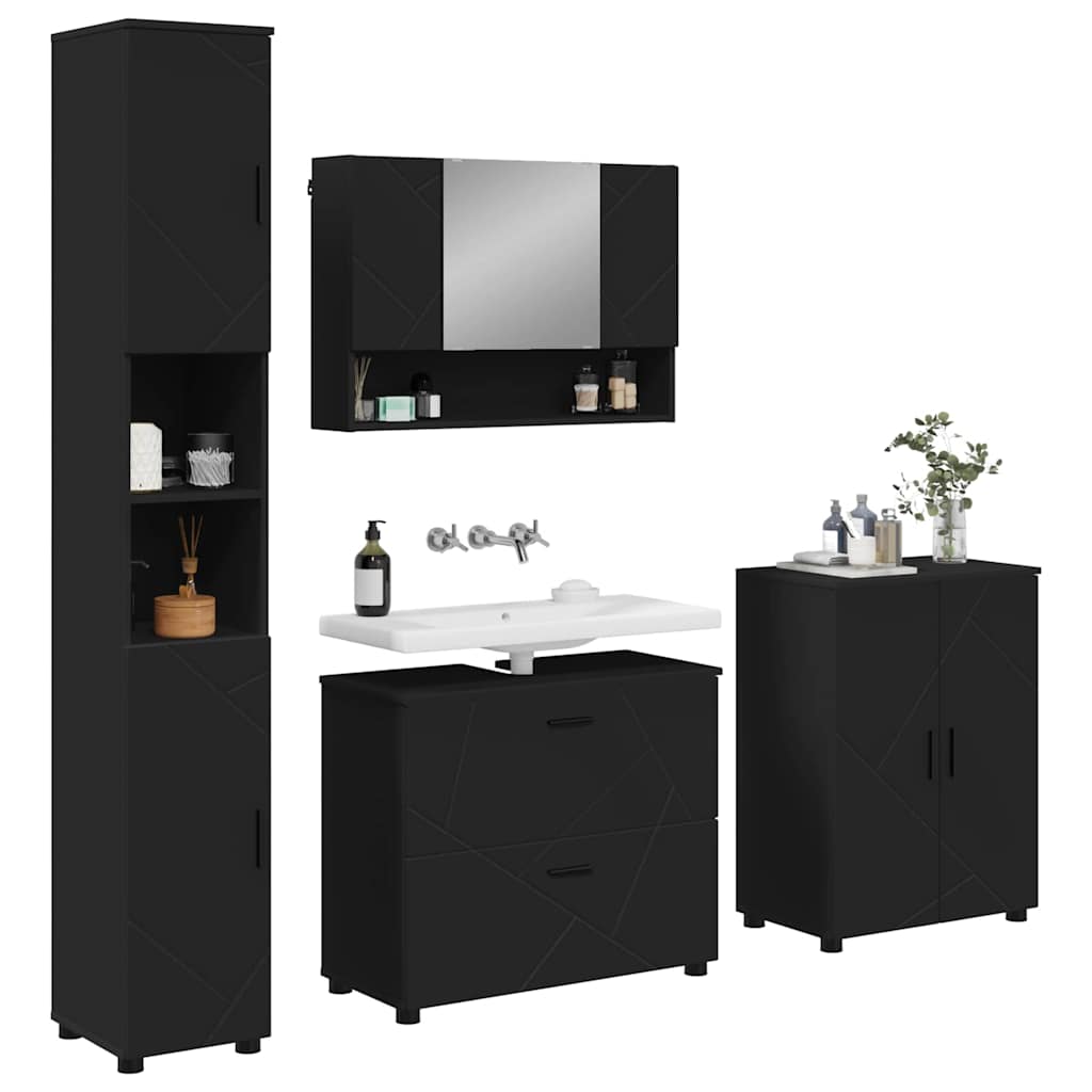 Badezimmermöbel-Set 4 stk. Schwarz 35 x 30 x 192 cm