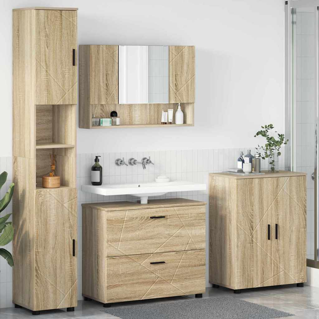 Badezimmermöbel-Set 4 stk. Sonoma-Eiche 35 x 30 x 192 cm