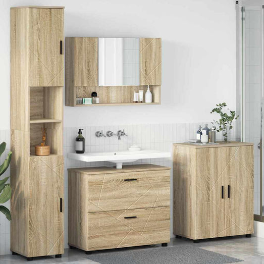Badezimmermöbel-Set 4 stk. Sonoma-Eiche 35 x 30 x 192 cm