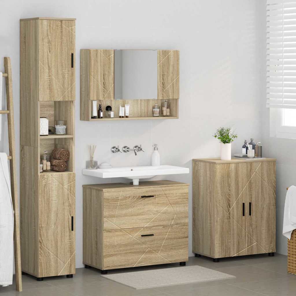 Badezimmermöbel-Set 4 stk. Sonoma-Eiche 35 x 30 x 192 cm
