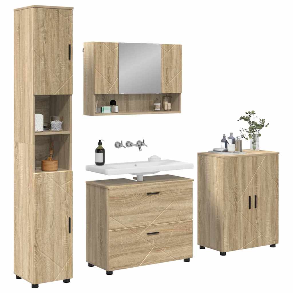 Badezimmermöbel-Set 4 stk. Sonoma-Eiche 35 x 30 x 192 cm