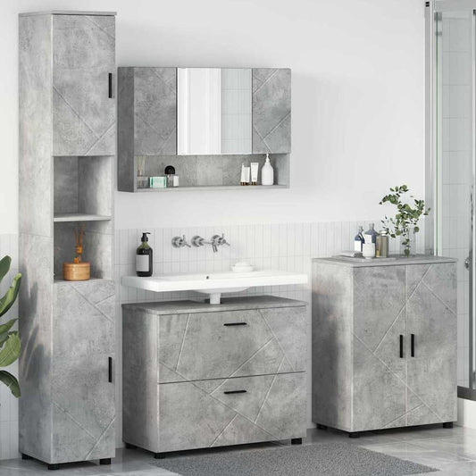 Badezimmermöbel-Set 4 stk. Beton Grau 35 x 30 x 192 cm