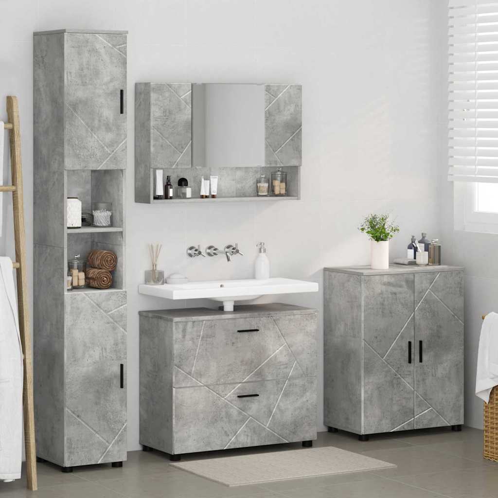 Badezimmermöbel-Set 4 pcs Beton Grau Sperrholz und Metall
