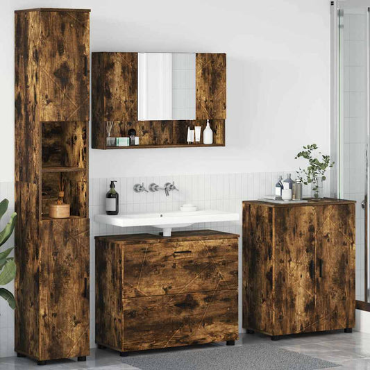 Badezimmermöbel-Set 4 stk. Geräucherte Eiche 35 x 30 x 192 cm