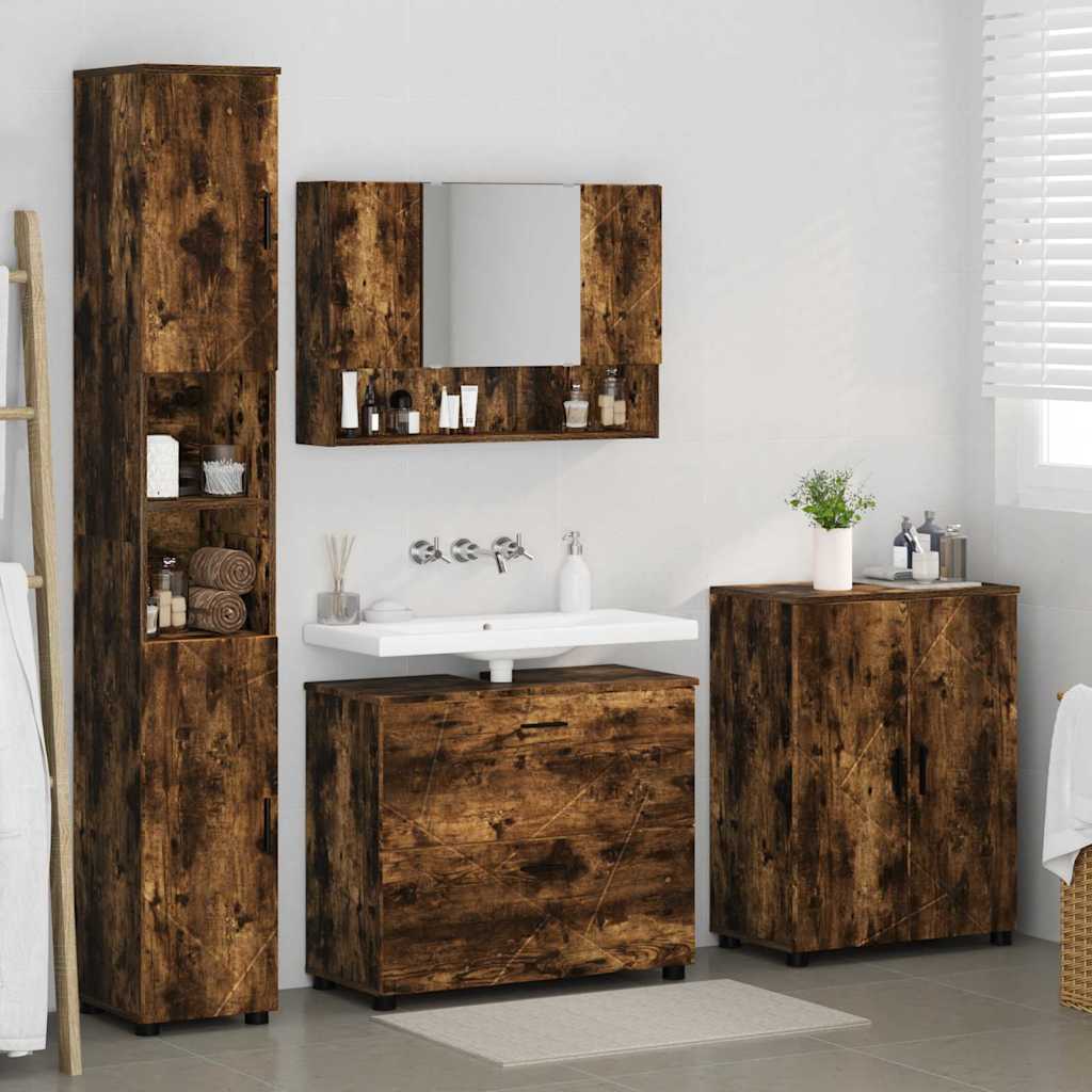 Badezimmermöbel-Set 4 stk. Geräucherte Eiche 35 x 30 x 192 cm