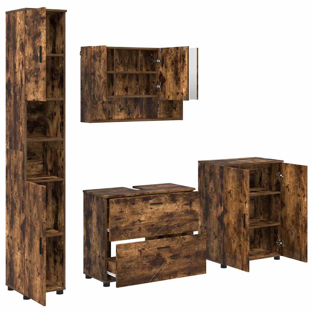 Badezimmermöbel-Set 4 stk. Geräucherte Eiche 35 x 30 x 192 cm