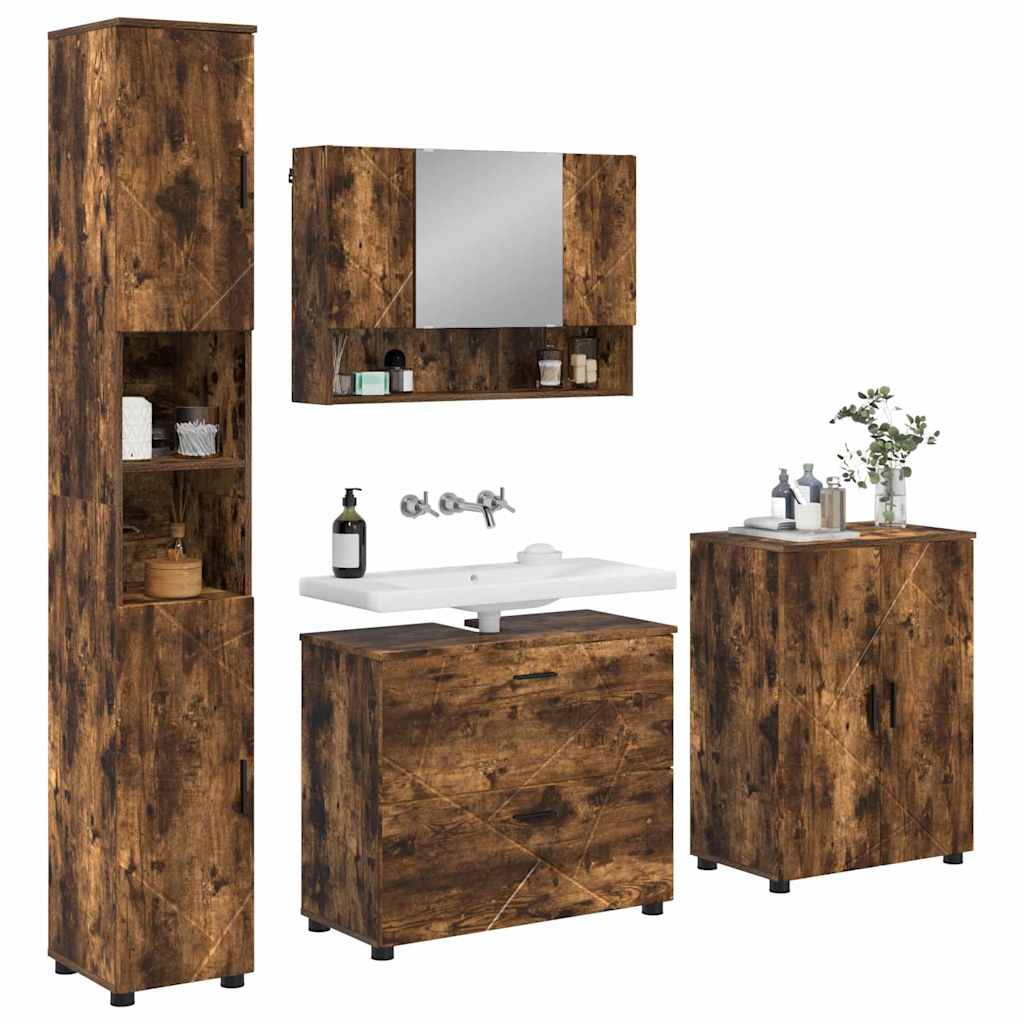 Badezimmermöbel-Set 4 stk. Geräucherte Eiche 35 x 30 x 192 cm