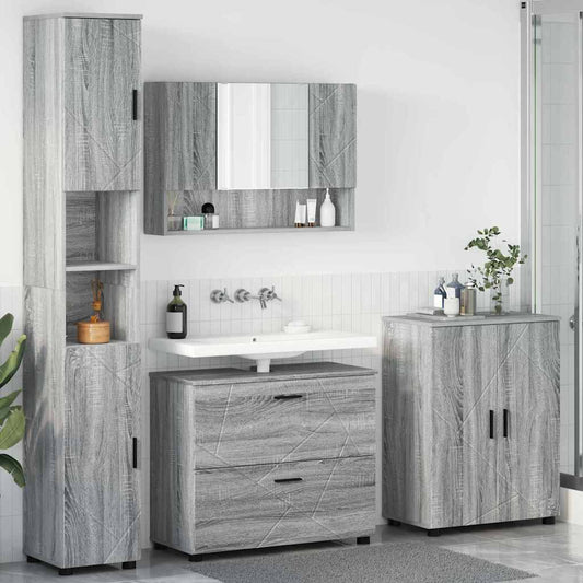 Badezimmermöbel-Set 4 stk. Graues Sonoma 35 x 30 x 192 cm