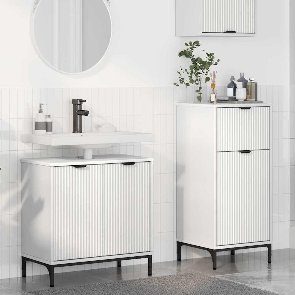 Badezimmermöbel-Set mit Regal 2 pcs Weiß Sperrholz und Metall