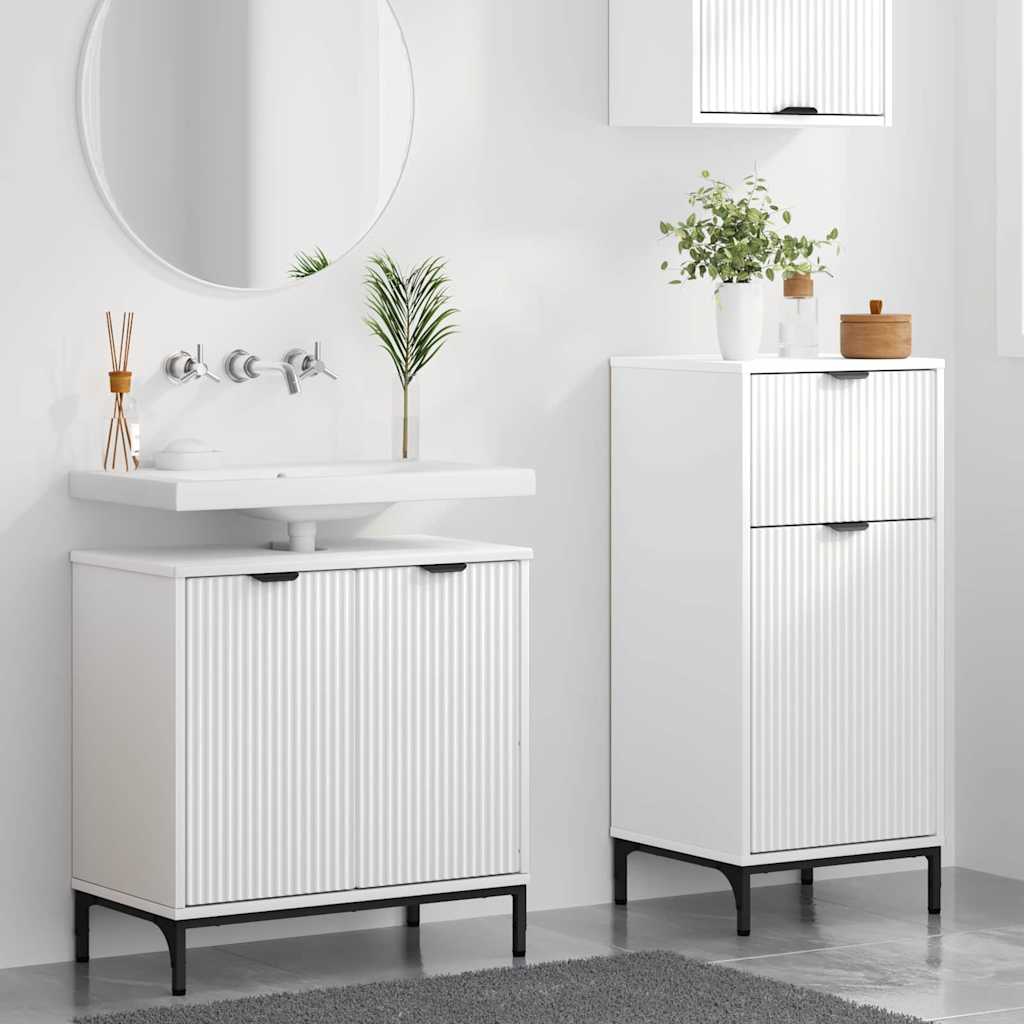 Badezimmermöbel-Set mit Regal 2 pcs Weiß Sperrholz und Metall