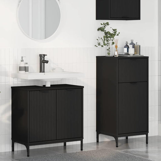 Badezimmermöbel-Set 2 stk. Schwarz 39,5 x 36 x 88 cm