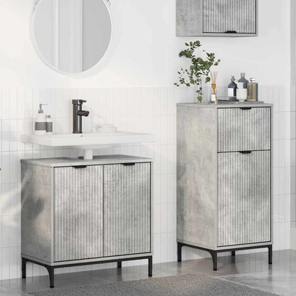 Badezimmermöbel-Set 2 Stk. Betongrau Sperrholz und Metall