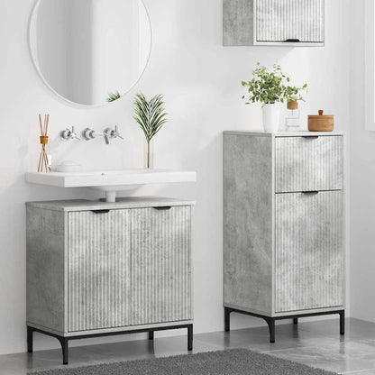 Badezimmermöbel-Set 2 Stk. Betongrau Sperrholz und Metall