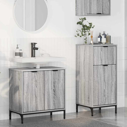 Badezimmermöbel-Set 2 Stk. Sonoma-Grau Sperrholz und Metall