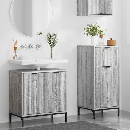 Badezimmermöbel-Set 2 Stk. Sonoma-Grau Sperrholz und Metall