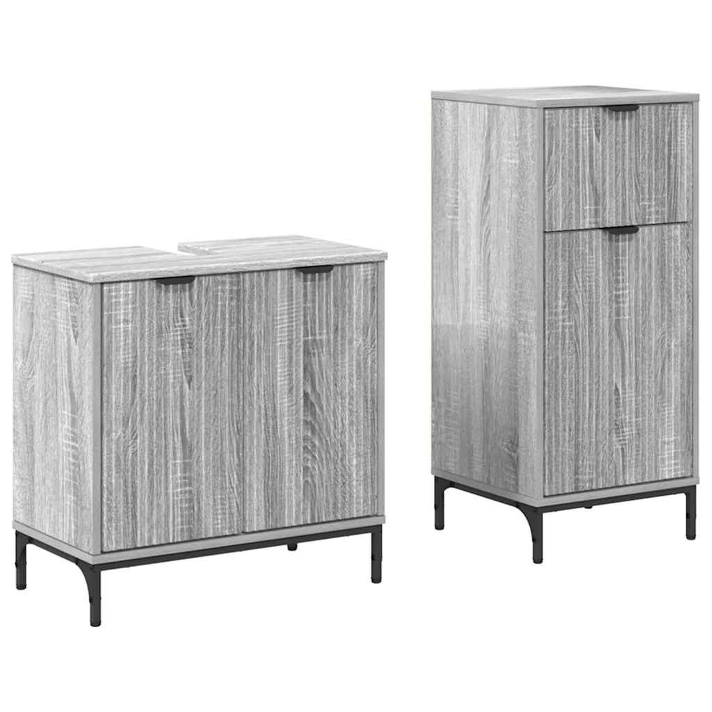 Badezimmermöbel-Set 2 stk. Graues Sonoma 39,5 x 36 x 88 cm