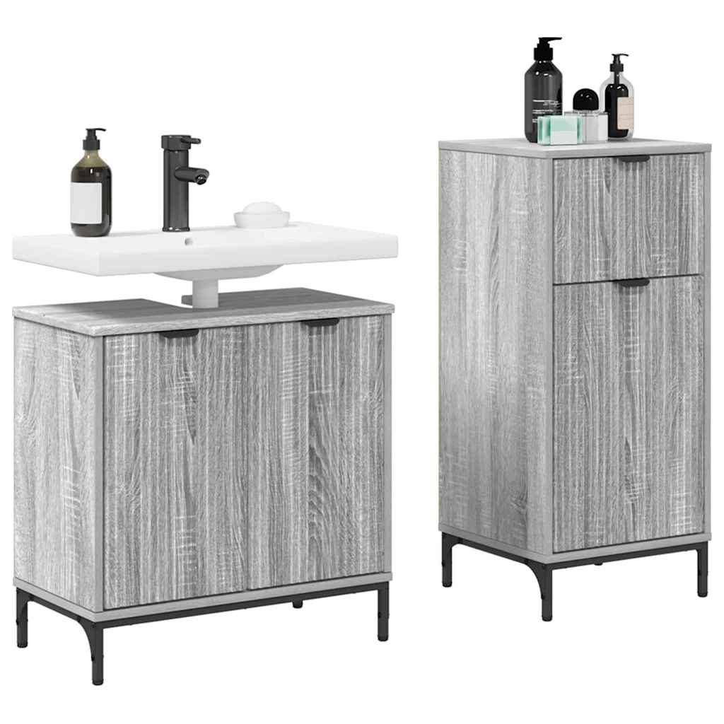 Badezimmermöbel-Set 2 stk. Graues Sonoma 39,5 x 36 x 88 cm