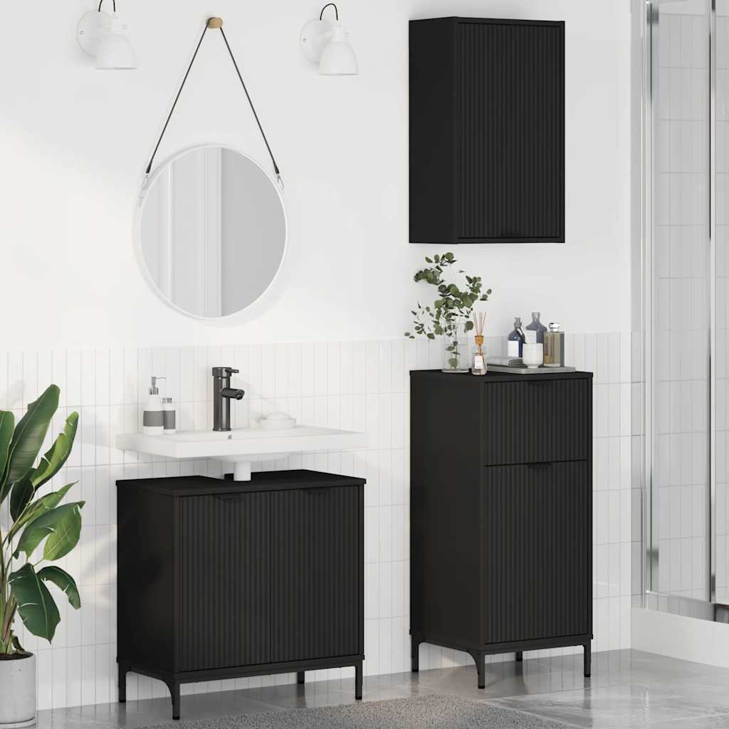 Badezimmermöbel-Set 3 stk. Schwarz 39,5 x 36 x 88 cm