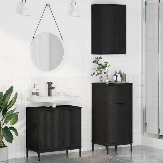 Badezimmermöbel-Set 3 stk. Schwarz 39,5 x 36 x 88 cm