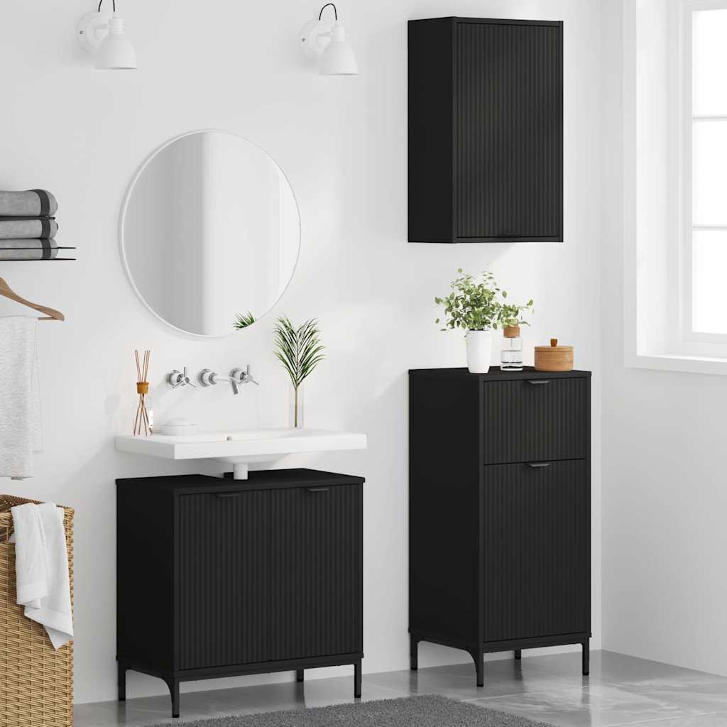 Badezimmermöbel-Set 3 stk. Schwarz 39,5 x 36 x 88 cm
