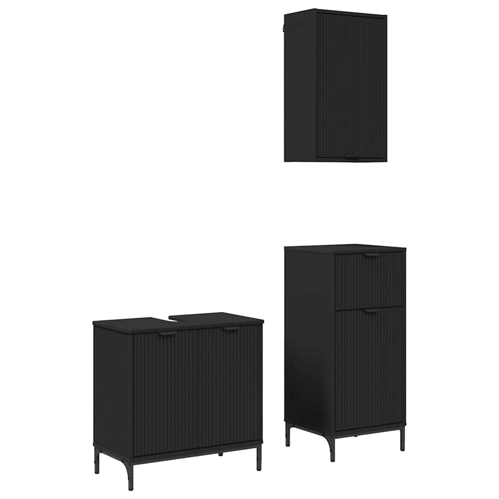 Badezimmermöbel-Set 3 stk. Schwarz 39,5 x 36 x 88 cm