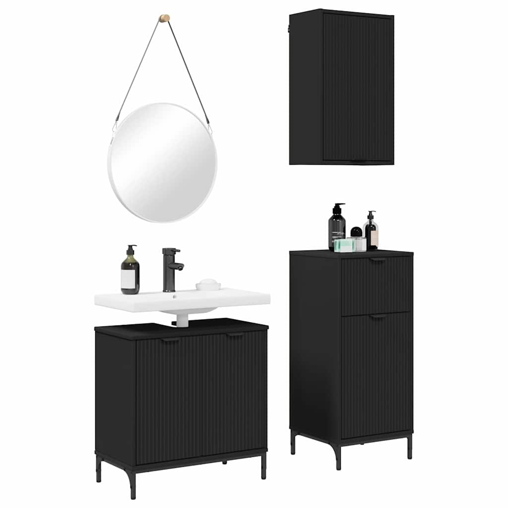 Badezimmermöbel-Set 3 stk. Schwarz 39,5 x 36 x 88 cm