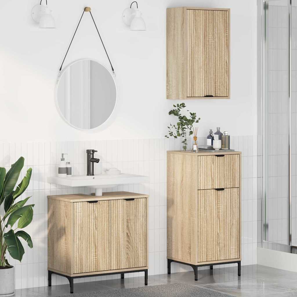 Badezimmermöbel Set mit Regal 3 pcs Sonoma-Eiche Holzwerkstoff