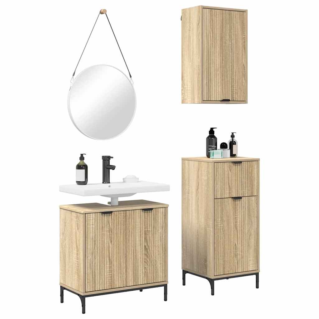 Badezimmermöbel Set mit Regal 3 pcs Sonoma-Eiche Holzwerkstoff