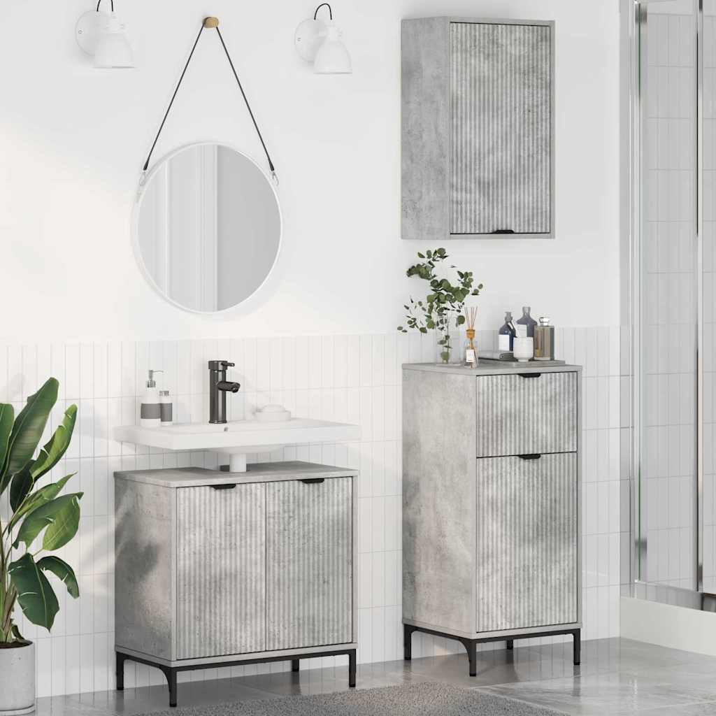 Badezimmermöbel-Set 3 stk. Beton Grau 39,5 x 36 x 88 cm