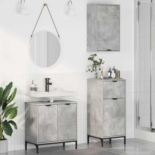Badezimmermöbel-Set 3 stk. Beton Grau 39,5 x 36 x 88 cm