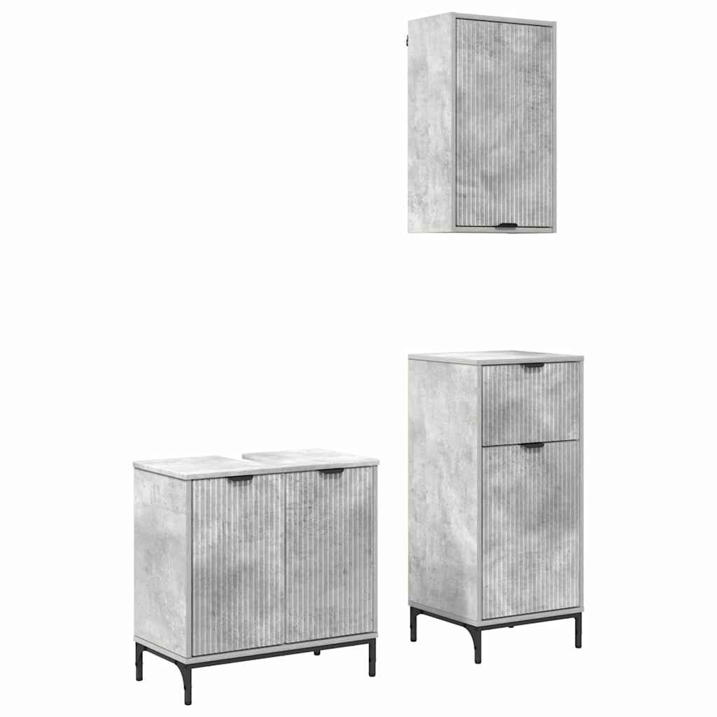 Badezimmermöbel-Set 3 stk. Beton Grau 39,5 x 36 x 88 cm