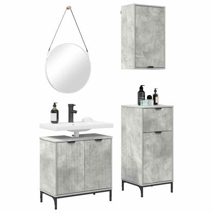 Badezimmermöbel-Set 3 Stk. Betongrau Sperrholz und Metall