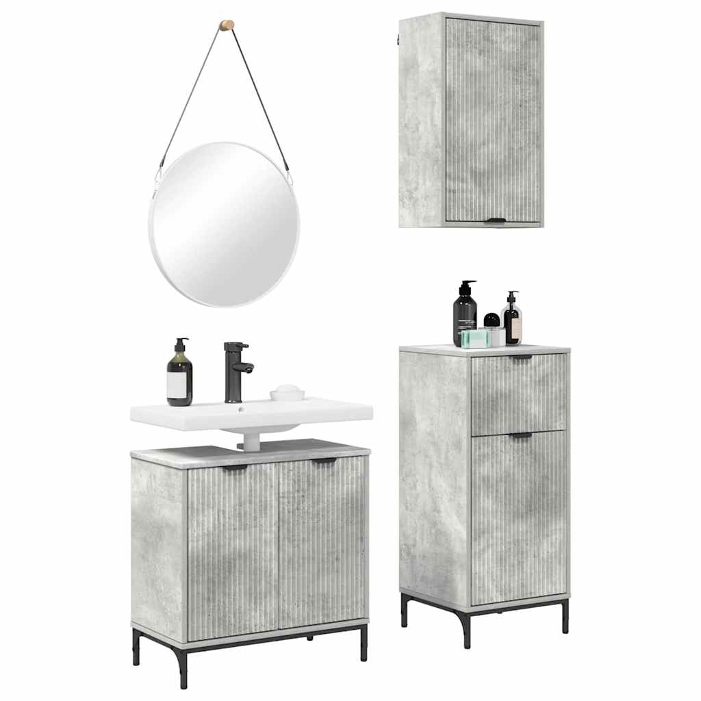 Badezimmermöbel-Set 3 stk. Beton Grau 39,5 x 36 x 88 cm