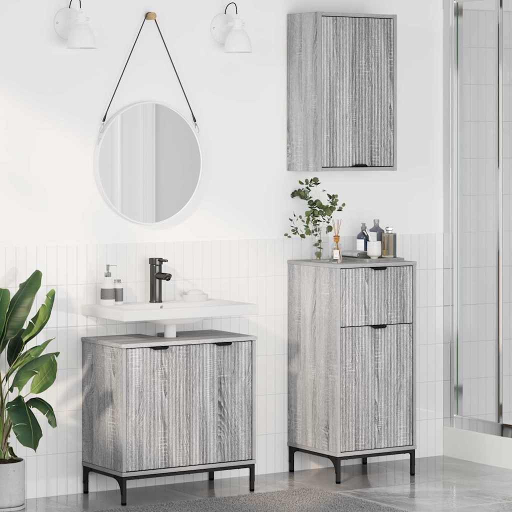 Badezimmermöbel Set mit Regal 3 pcs Grau Sonoma Holzwerkstoff