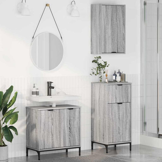Badezimmermöbel Set mit Regal 3 pcs Grau Sonoma Holzwerkstoff