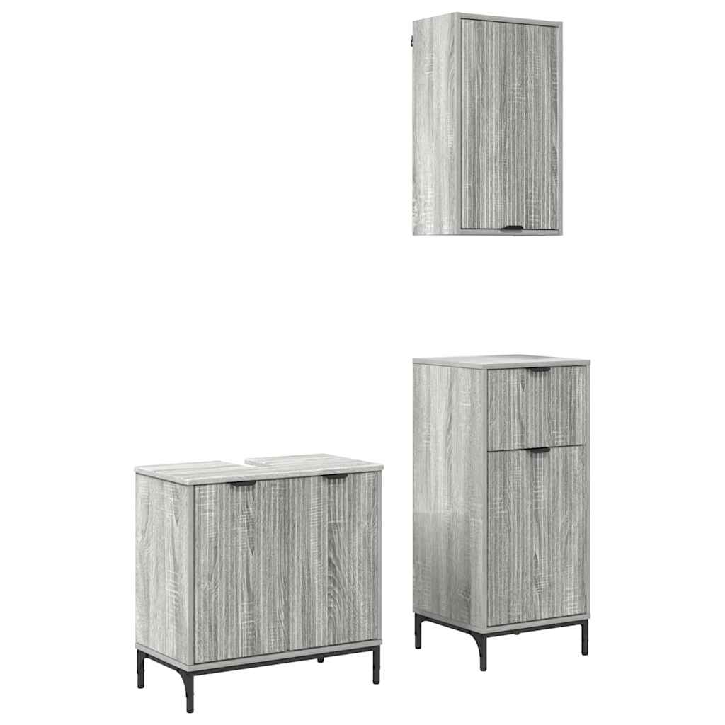 Badezimmermöbel Set mit Regal 3 pcs Grau Sonoma Holzwerkstoff