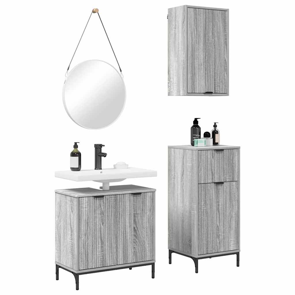 Badezimmermöbel Set mit Regal 3 pcs Grau Sonoma Holzwerkstoff