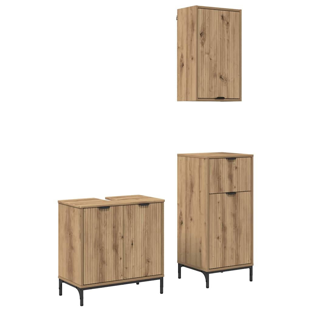 Badezimmermöbel-Set 3 Stk. Artisan-Eiche 39,5 x 36 x 88 cm