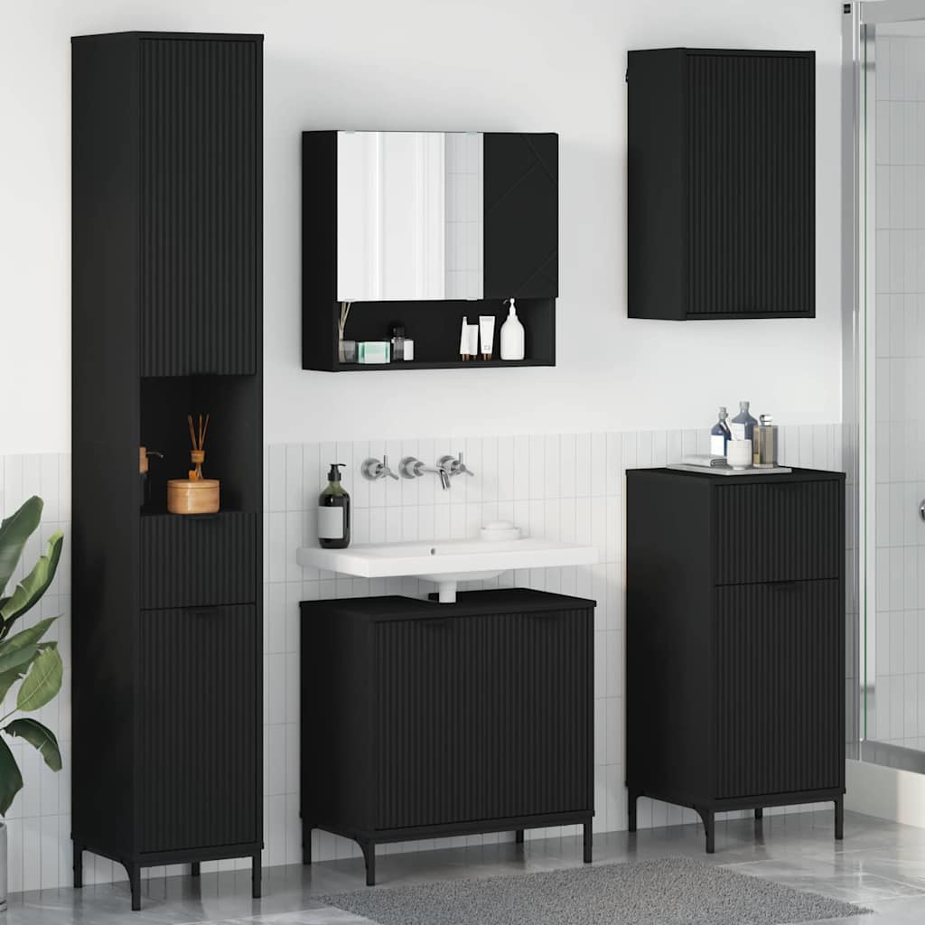 Badezimmermöbel-Set Wandmontiert Schwarz Holzwerkstoff, Metall