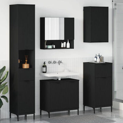 Badezimmermöbel-Set Wandmontiert Schwarz Holzwerkstoff, Metall