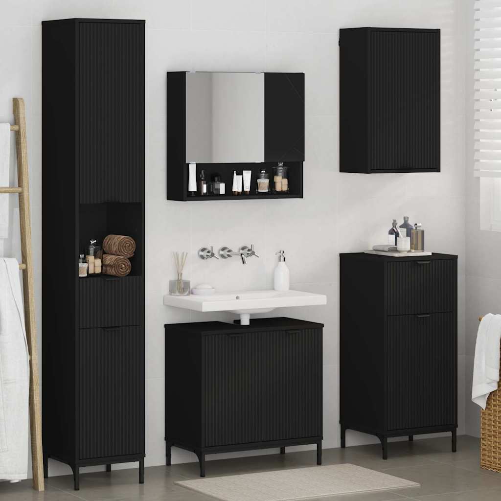 Badezimmermöbel-Set Wandmontiert Schwarz Holzwerkstoff, Metall