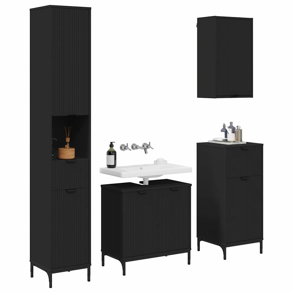 Badezimmermöbel-Set Wandmontiert Schwarz Holzwerkstoff, Metall
