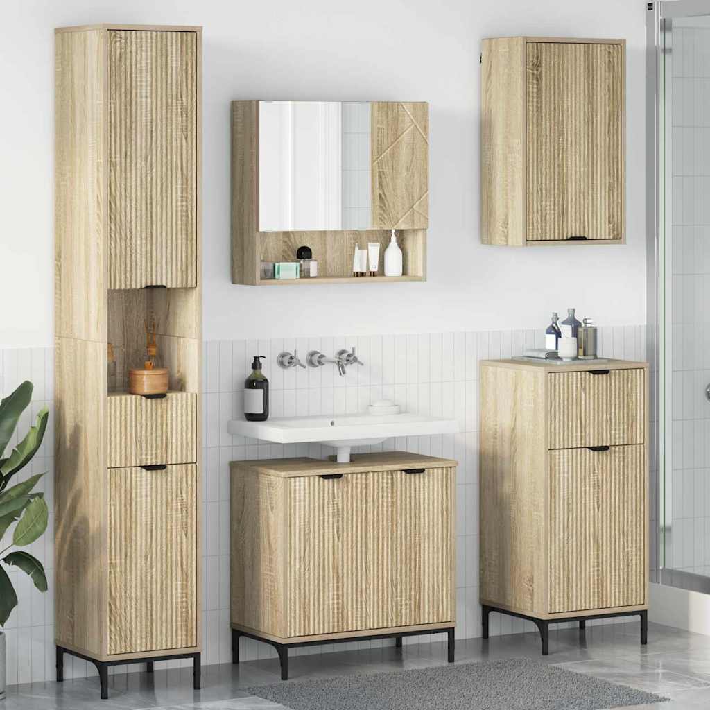 Badezimmermöbel-Set mit Tür Sonoma-Eiche Holzwerkstoff, Metall