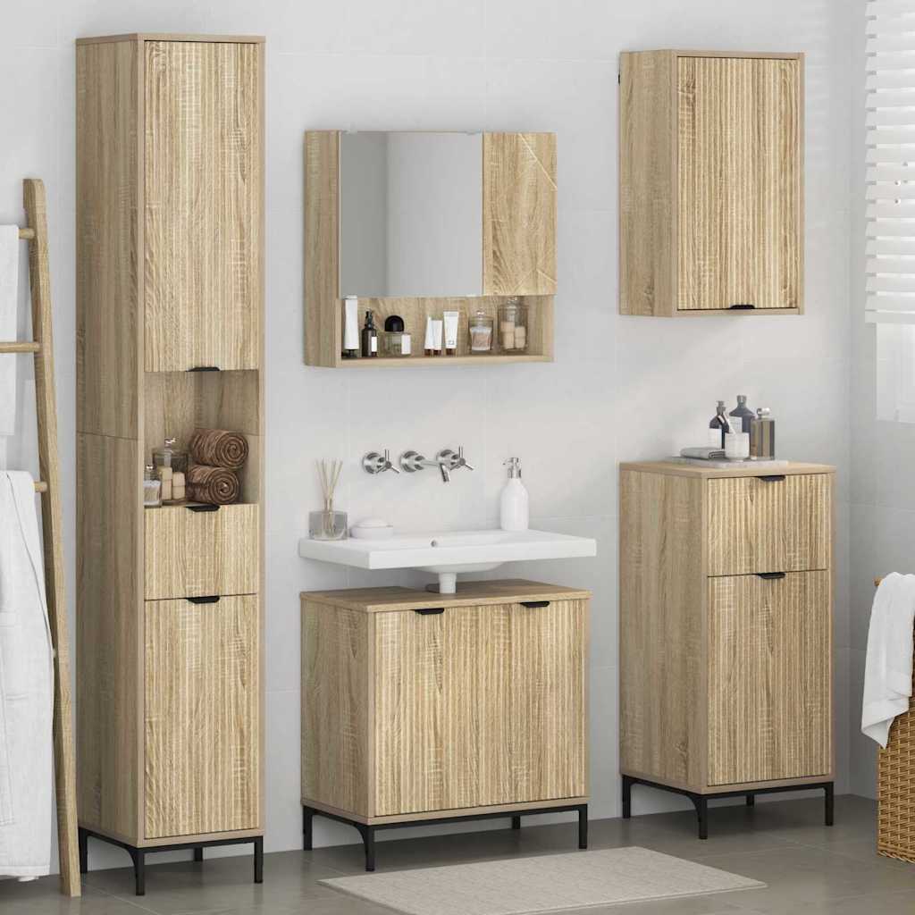 Badezimmermöbel-Set mit Tür Sonoma-Eiche Holzwerkstoff, Metall