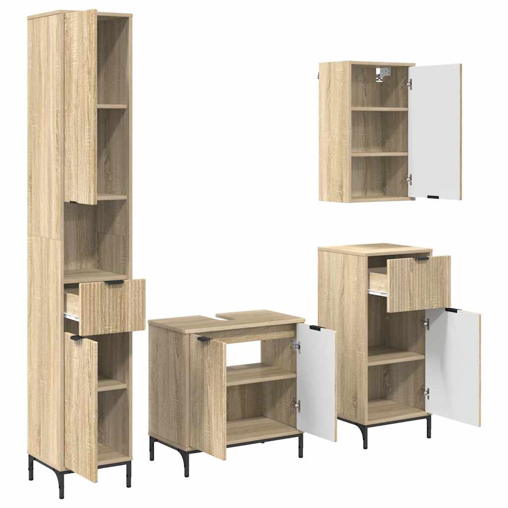 Badezimmermöbel-Set mit Tür Sonoma-Eiche Holzwerkstoff, Metall